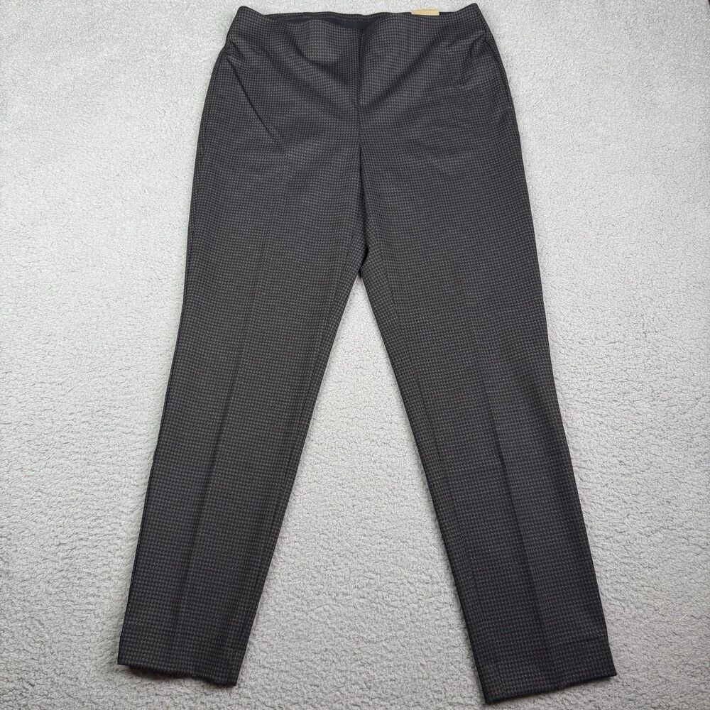 Chicos Pants Women 1 M 8 Black Houndstooth Pull On‎ Slim Leg Business Office NWT